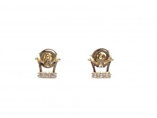 9ct Yellow Gold CZ Crown Stud Earrings