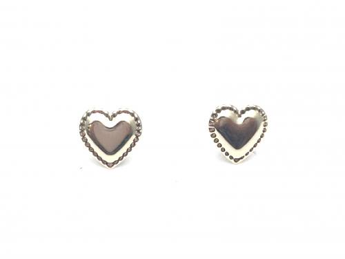 9ct Yellow Gold Patterned Heart Stud Earrings