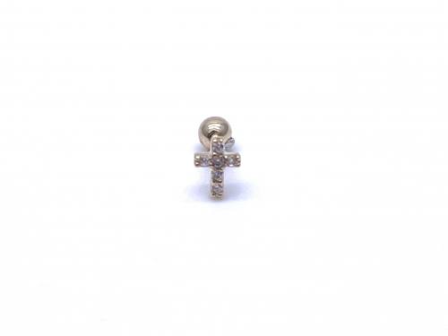 9ct Yellow Gold CZ Cartilage Cross Stud Earring