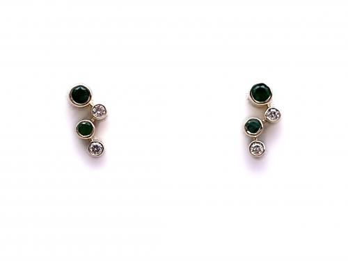 9ct Yellow Gold Emerald & Diamond Bubble Earrings