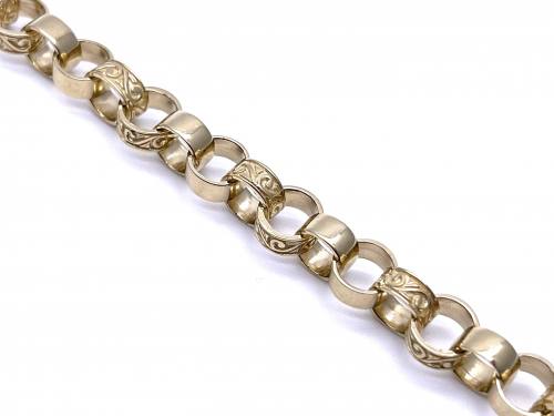 9ct Yellow Gold Engraved & Plain Belcher Bracelet