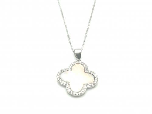 Silver CZ Flower Pendant & Pink Shell Inlay