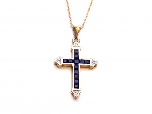 9ct Sapphire & Diamond Cross & Chain