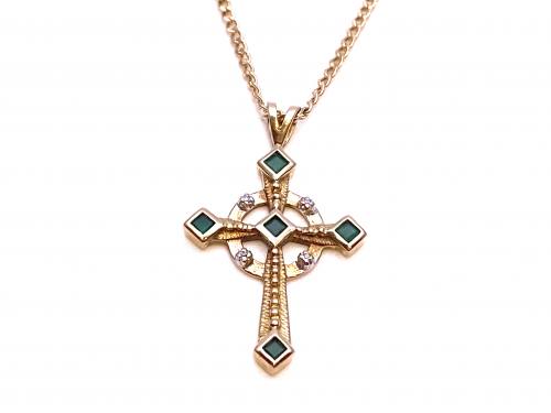 9ct Emerald & Diamond Cross & Chain