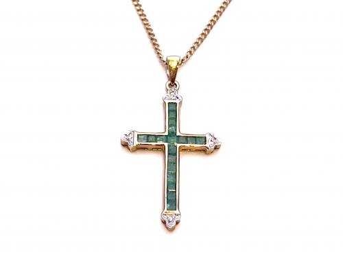 9ct Emerald & Diamond Cross & Chain