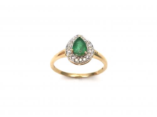9ct Pear Cut Emerald & Diamond Ring