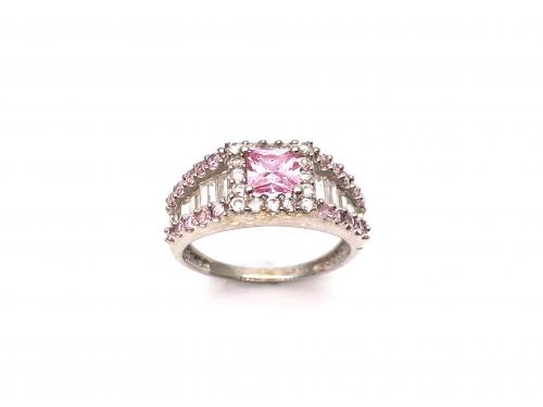 9ct Pink & Clear CZ Cluster Ring