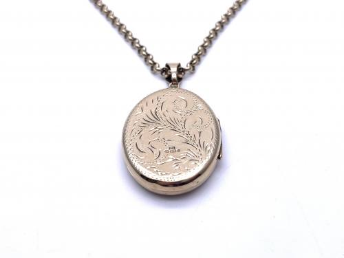 9ct Oval Patterned Locket & Chain