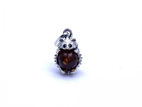 Silver Amber Hedgehog Pendant