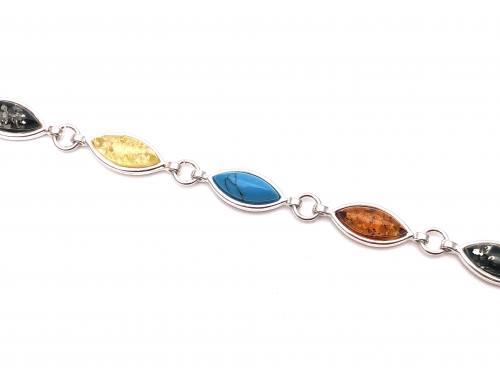Multi Coloured Amber and Turquoise Bracelet 8 inch