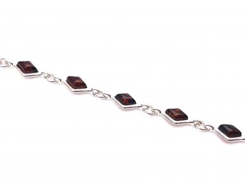 Silver & Cognac Coloured Amber Bracelet 7.5 inch
