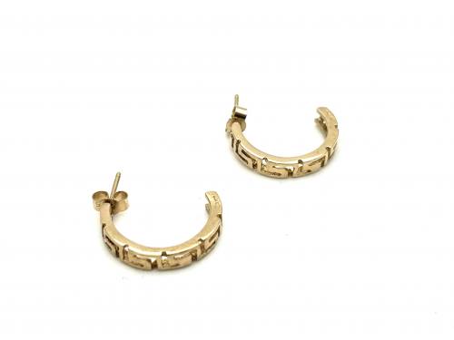 9ct Yellow Gold Greek Key Hoop Earrings