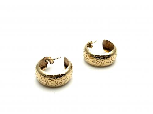 9ct Yellow Gold Patterned Hoop Earrings