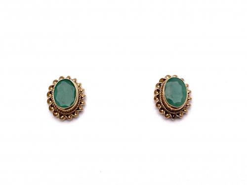 9ct Yellow Gold Emerald Stud Earrings