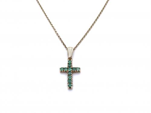 9ct Emerald Cross Pendant & Chain