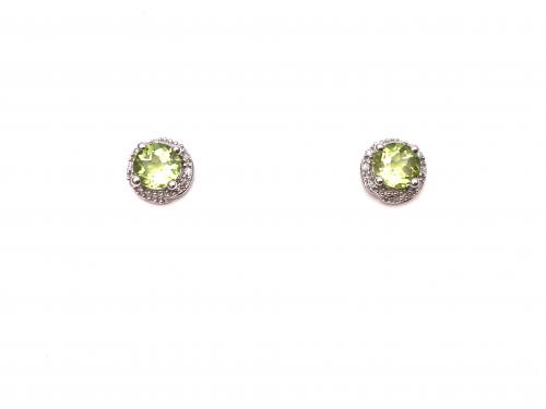 9ct White Gold Peridot & Diamond Stud Earrings