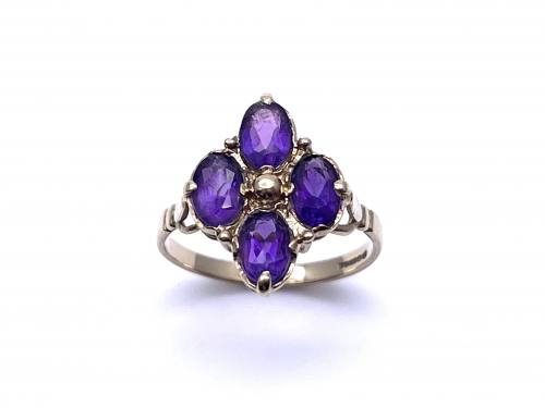 9ct Yellow Gold Amethyst 4 Stone Ring