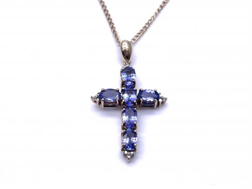 9ct Tanzanite & Diamond Cross & Chain