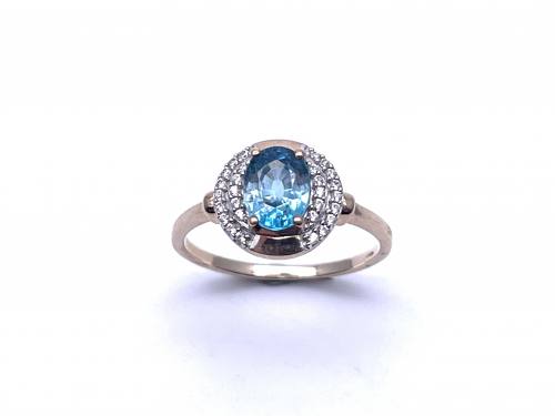 9ct Yellow Gold Blue Topaz & CZ Ring