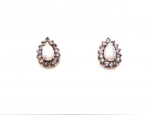 9ct Opal & Tanzanite Cluster Earrings