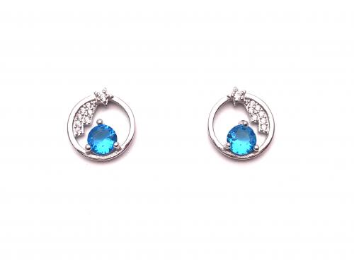 Silver Blue & White CZ Shooting Star Stud Earrings
