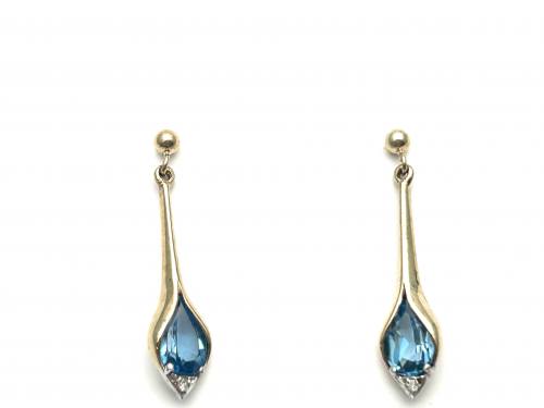 9ct Blue Topaz & Diamond Drop Earrings