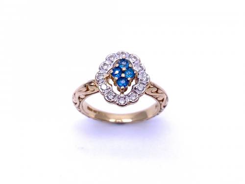 14ct Blue Topaz & Diamond Cluster Ring