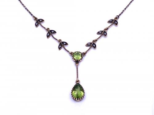 9ct Yellow Gold Peridot & Pearl Necklet