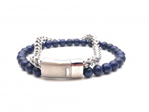 Lapis Bead & Stainless Steel Bracelet