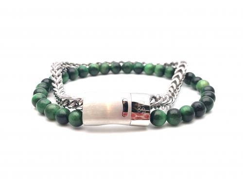 Malachite Bead & Stainless Steel Bracelet