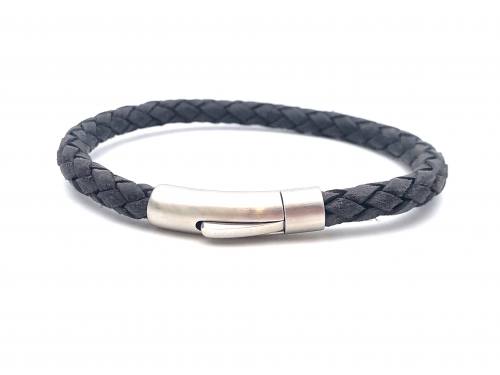 Leather Moro Grey Bracelet Steel Magnetic Clasp