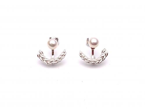 Silver Shell Pearl Earrings With Wreath Ear Jacket