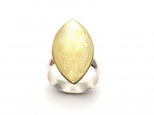 Silver Statement Marquise Brushed Gold Ring