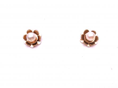 9ct Flower Pearl Stud Earrings