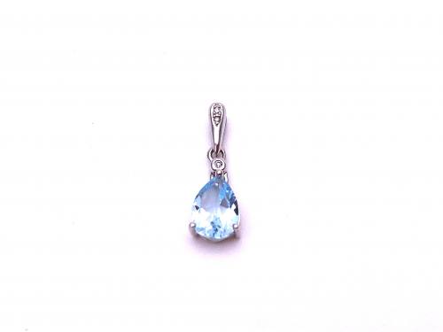 9ct Blue Topaz & Diamond Pendant
