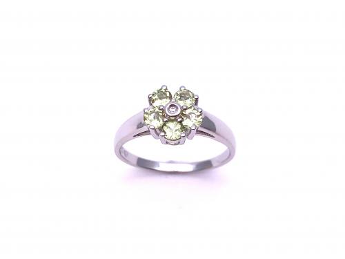 Silver Peridot and CZ Cluster Ring