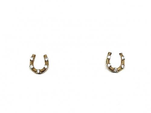 9ct CZ Horseshoe Stud Earrings