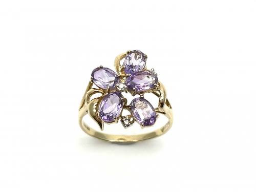 9ct Amethyst & Diamond Cluster Ring