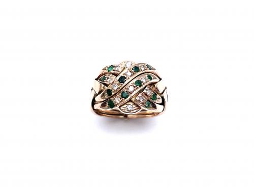 9ct Emerald & Diamond Band Puzzle Ring