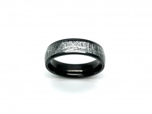 Black Zirconium & Meteorite Paper Inlay Ring 7mm