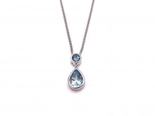 Silver Blue Topaz Pear Shaped Pendant & Chain