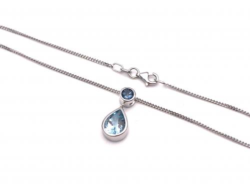 Silver Blue Topaz Pear Shaped Pendant & Chain
