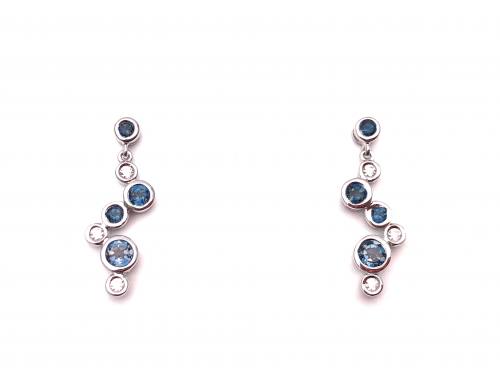 Silver Blue Topaz & CZ Bubble Drop Earrings