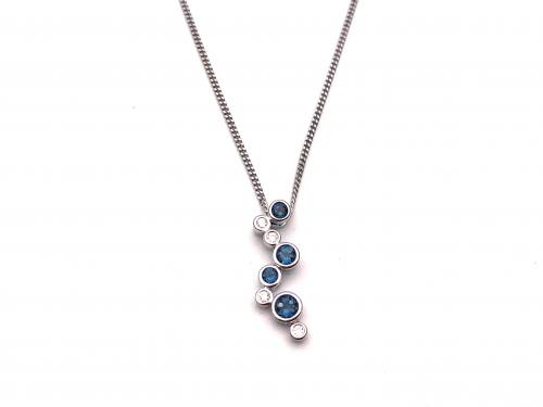 Silver Blue Topaz & CZ Pendant & Chain