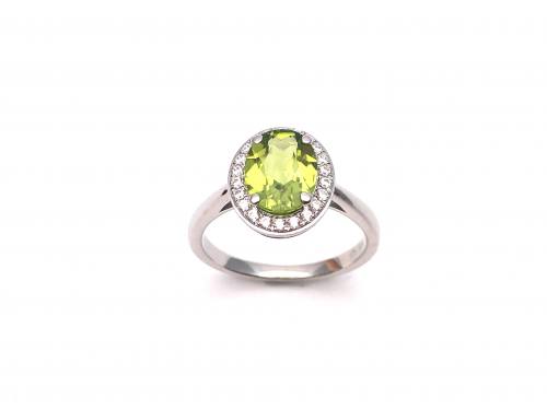 Silver Peridot & CZ Cluster Ring Size N