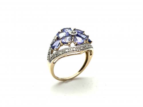 9ct Tanzanite & Diamond Flower Ring