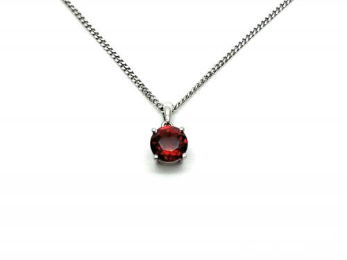 Silver Round Garnet Pendant & Chain