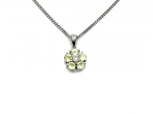 Silver Peridot & CZ Flower Cluster Pendant & Chain