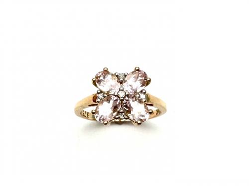 9ct Morganite & Diamond Cluster Ring