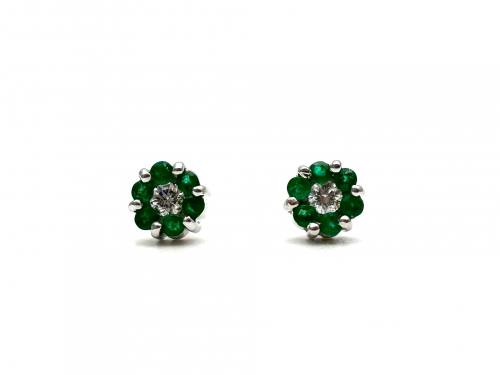 18ct Emerald & Diamond Stud Earrings